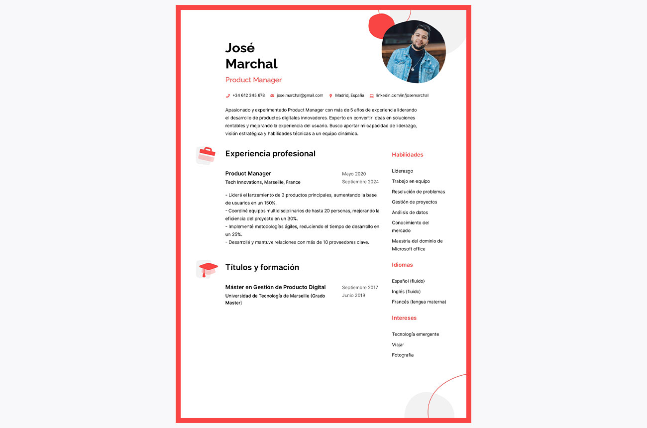 cv espagnol